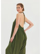 Khaki Bohemian Jumpsuit with Elasticated Legs and Tied Neck 4483